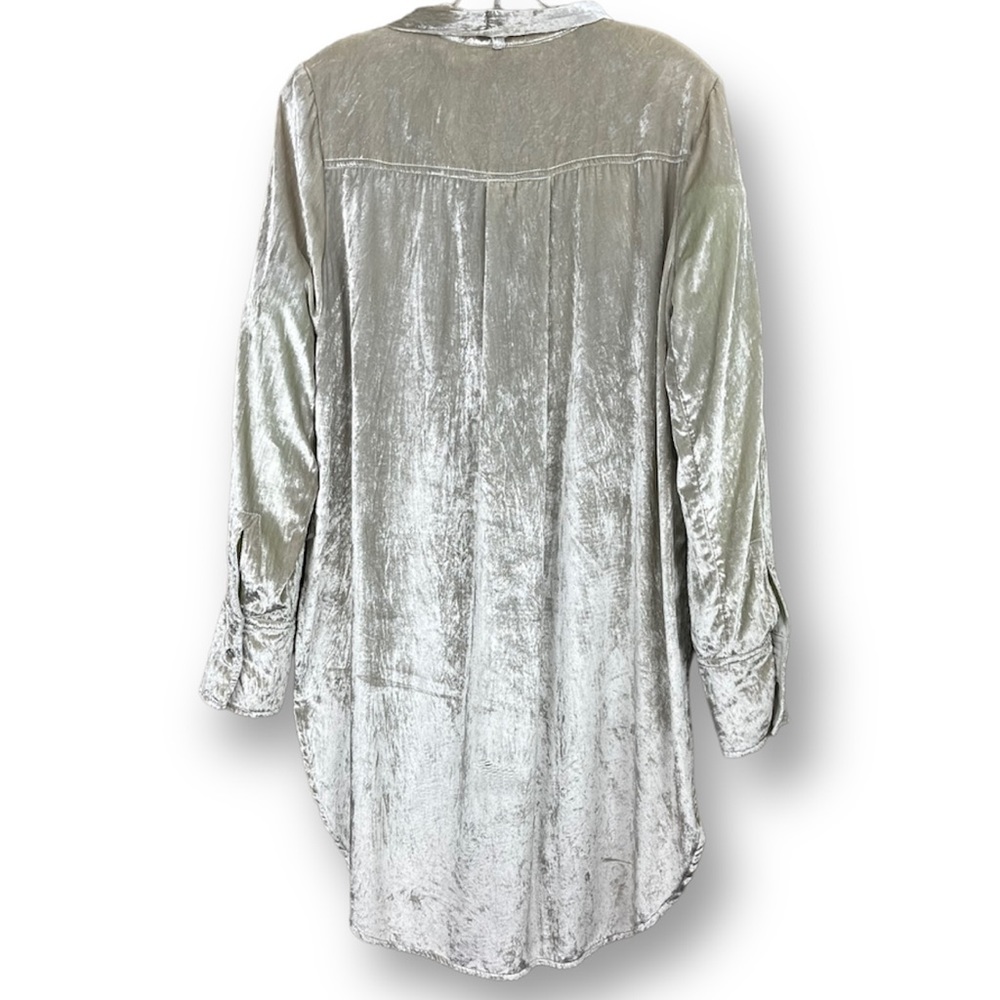 Anthropologie Maeve Crushed Velvet Champagne Tunic Oversized Shirt Blouse Sz 8 - Picture 6 of 12